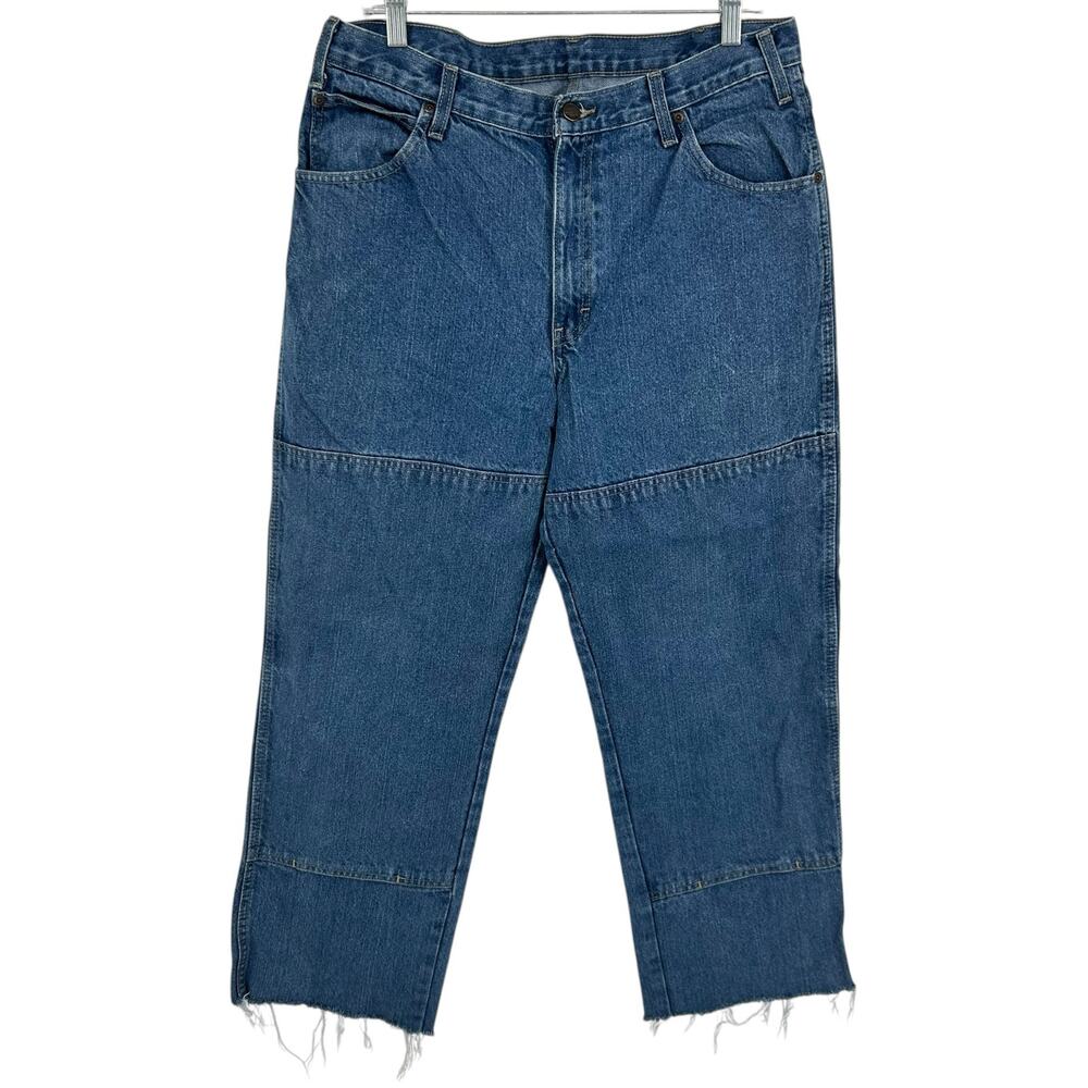 Vintage y2k Women's Dickies Double Knee Baggy Wide Leg Blue Denim Jeans Sz 34